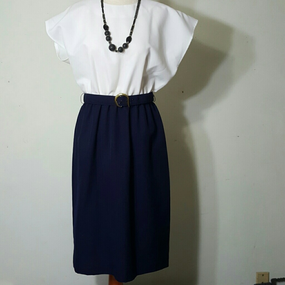 Woman's  Classic Navy&White Belted Dress 14